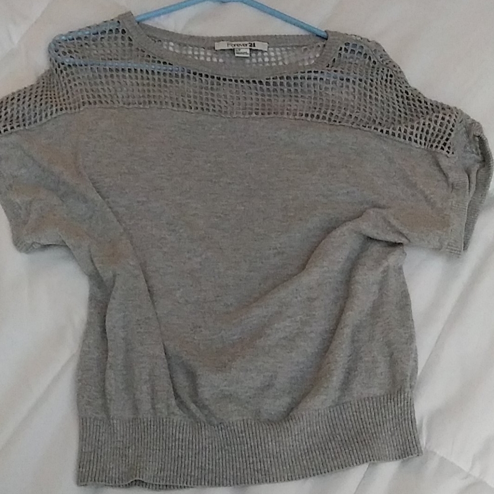 Gray ribbed bottom mesh see-through top